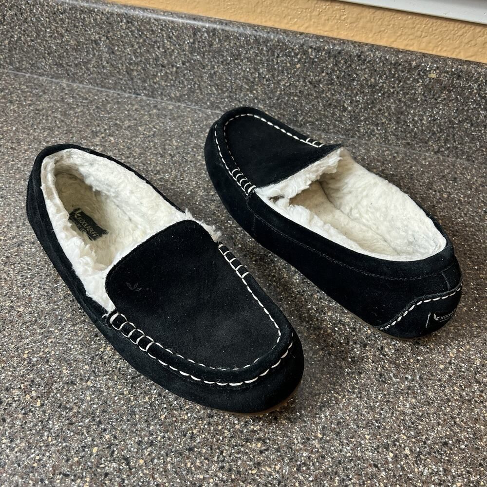 Koolaburra by UGG Womens Sz 10 Outdoor Indoor Black Suede Slipper Faux Fur Lined